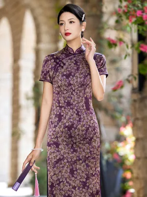 Romantic Vintage Purple Floral Printed Qipao Cheongsam Dress