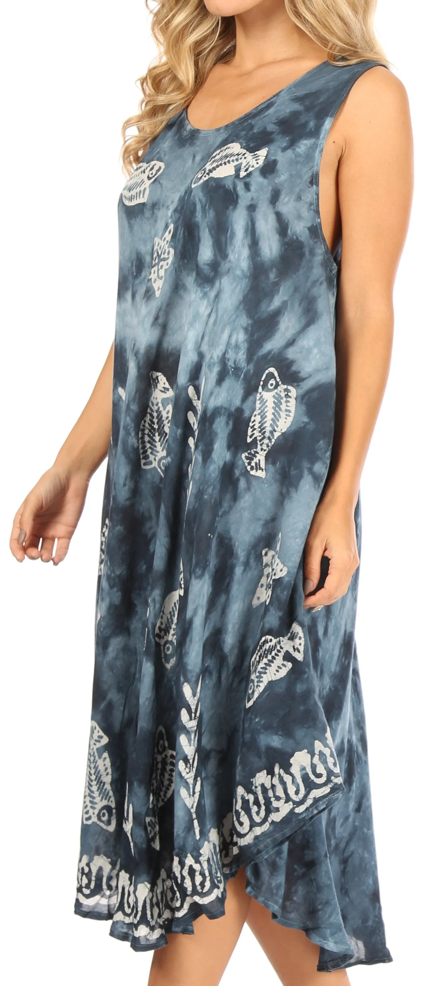 Sakkas Mara Women's Casual Sleeveless Tank Flare Midi Boho Batik Dress Cover-up