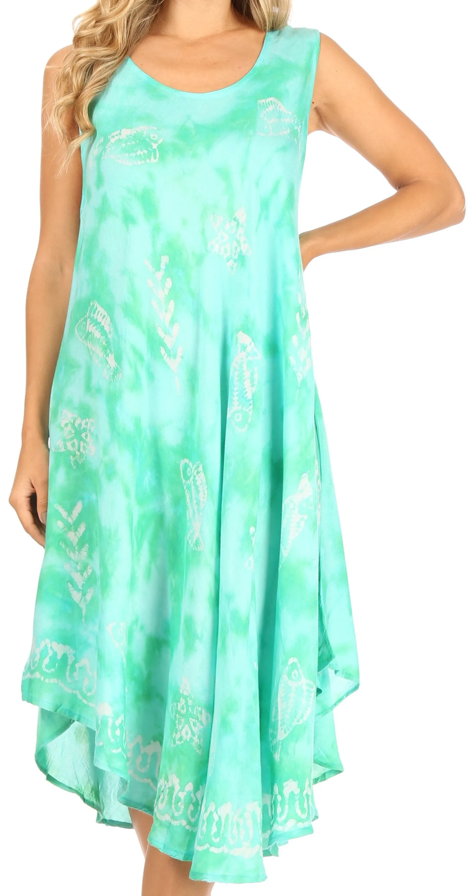 Sakkas Mara Women's Casual Sleeveless Tank Flare Midi Boho Batik Dress Cover-up