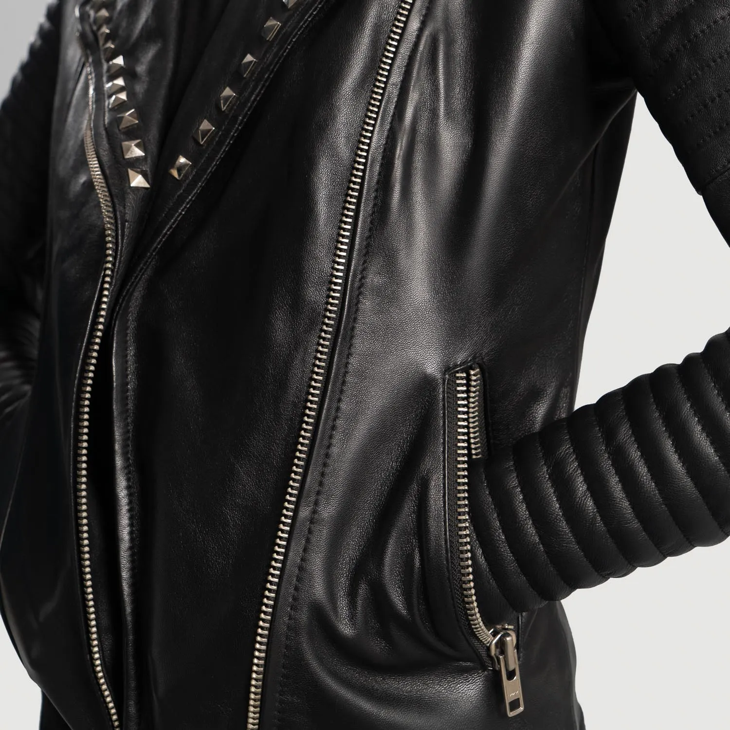 Sally Mae Studded Black Leather Biker Jacket