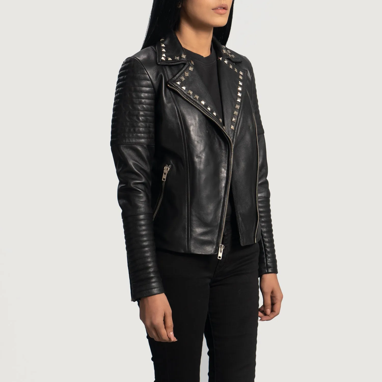 Sally Mae Studded Black Leather Biker Jacket