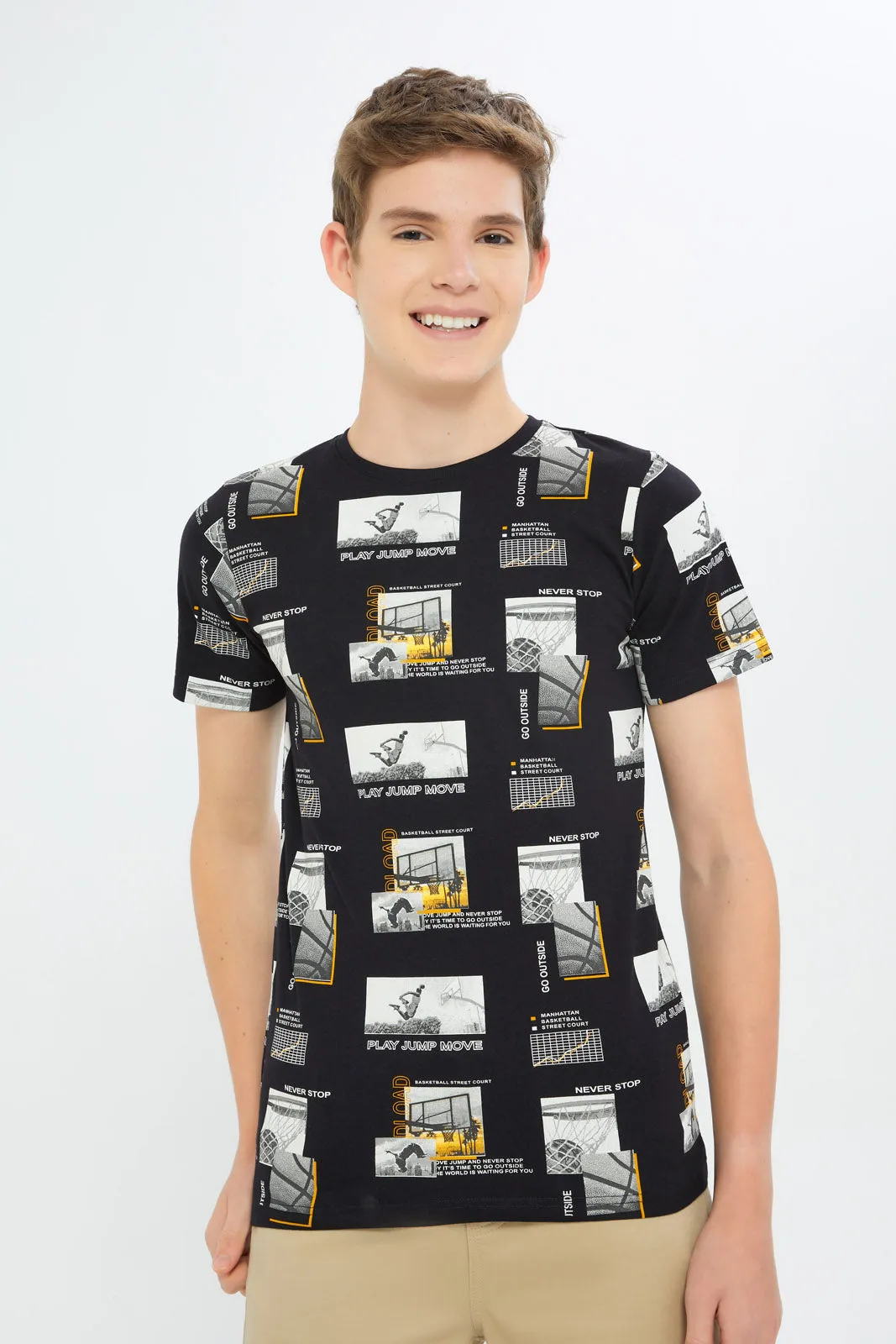 Senior Boys Black Allover Print T-Shirt