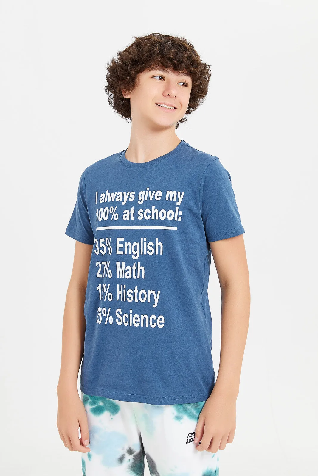 Senior Boys Blue Printed T-Shirt