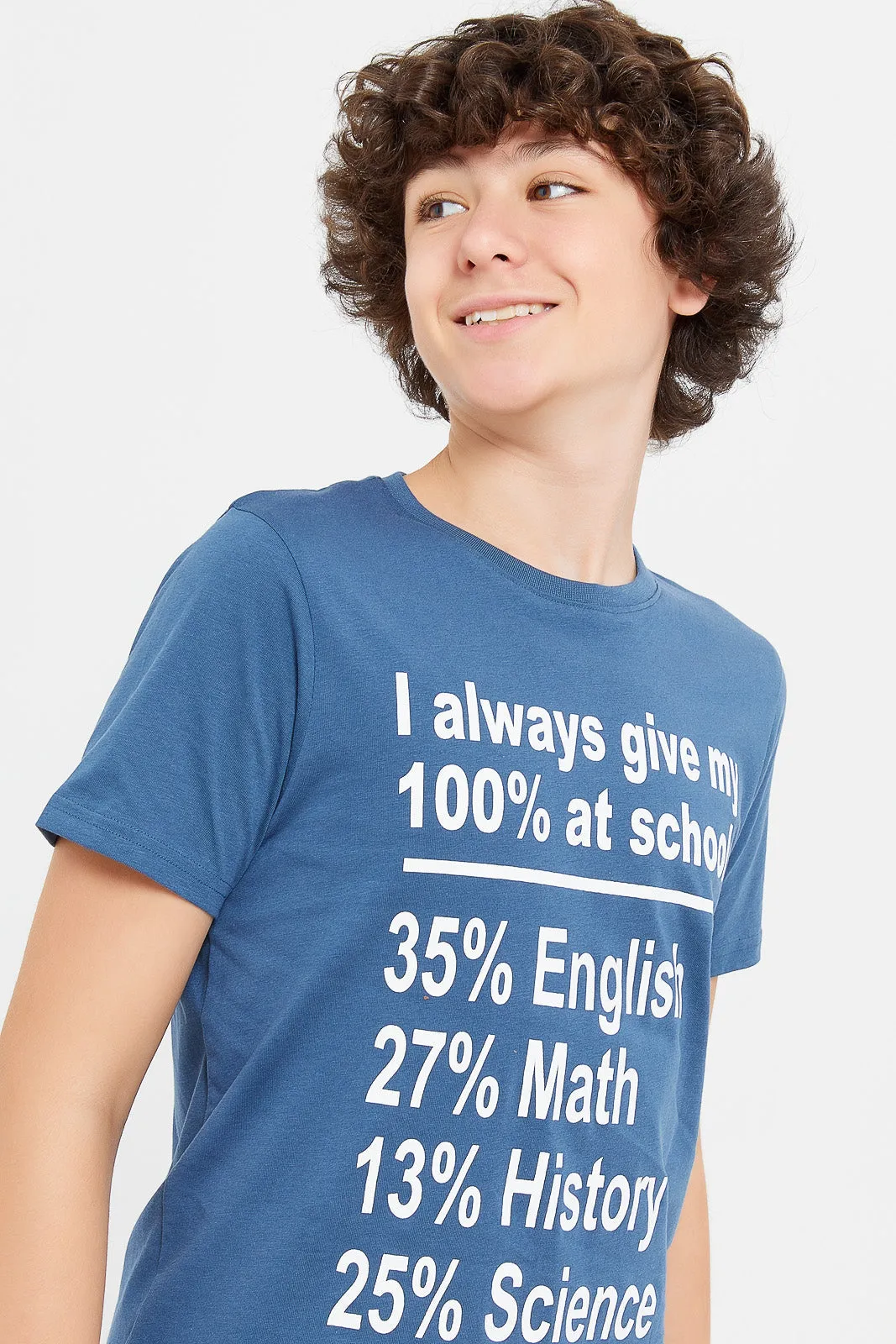 Senior Boys Blue Printed T-Shirt