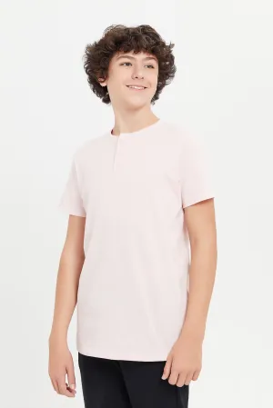 Senior Boys Coral Jacquard Henley T-Shirt