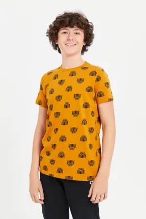 Senior Boys Mustard Black Panther Print T-Shirt