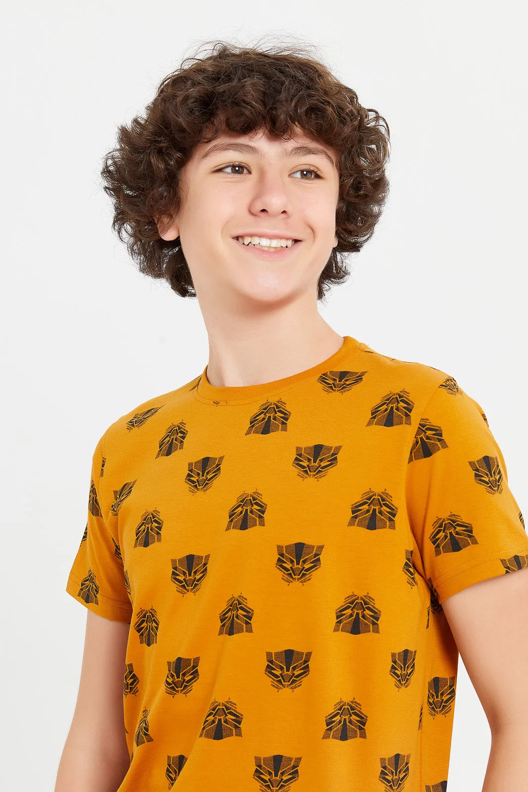 Senior Boys Mustard Black Panther Print T-Shirt