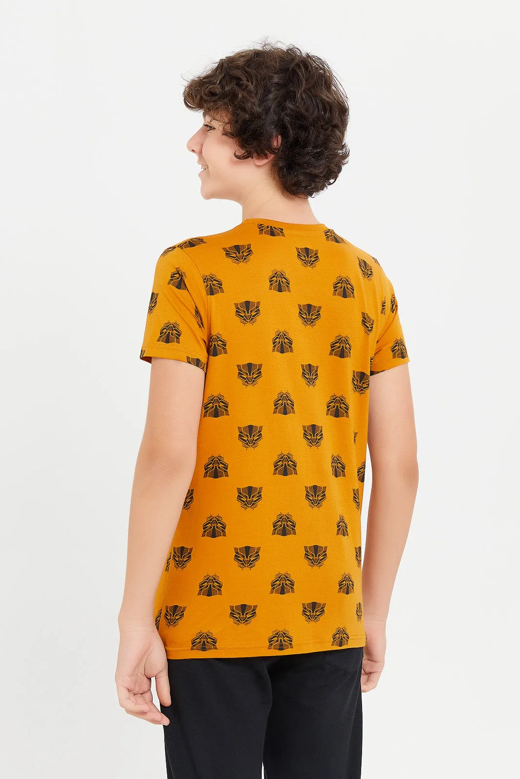 Senior Boys Mustard Black Panther Print T-Shirt