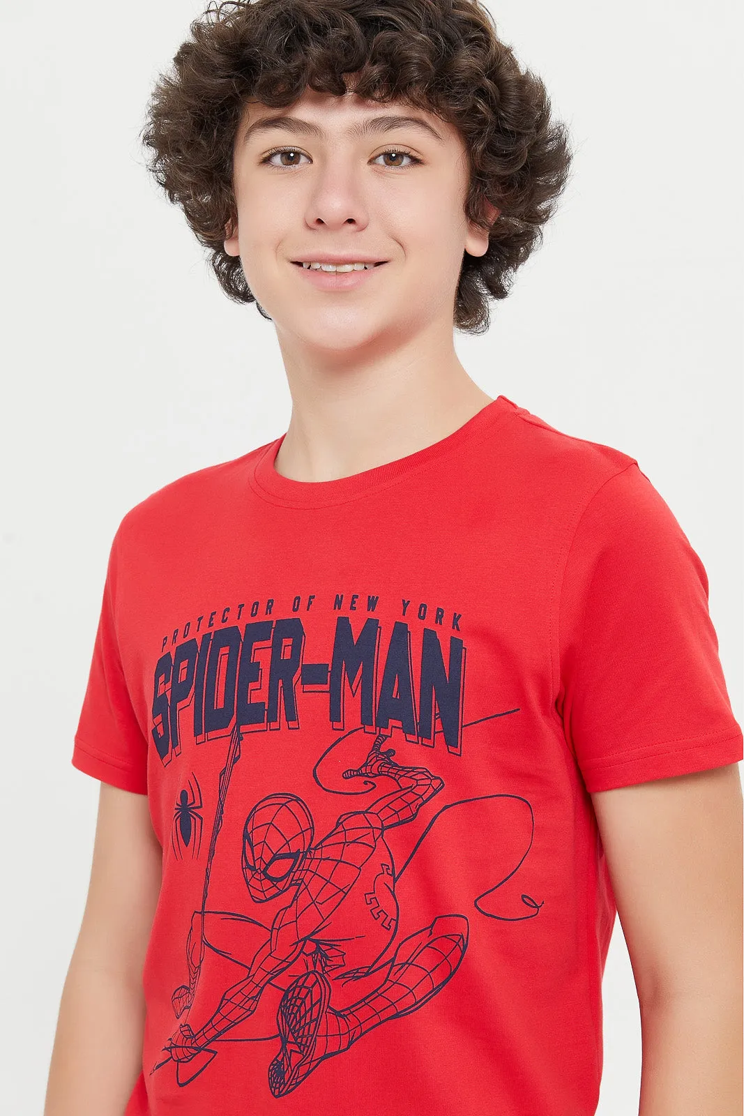 Senior Boys Red Spiderman Print T-Shirt