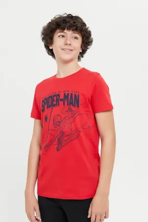 Senior Boys Red Spiderman Print T-Shirt