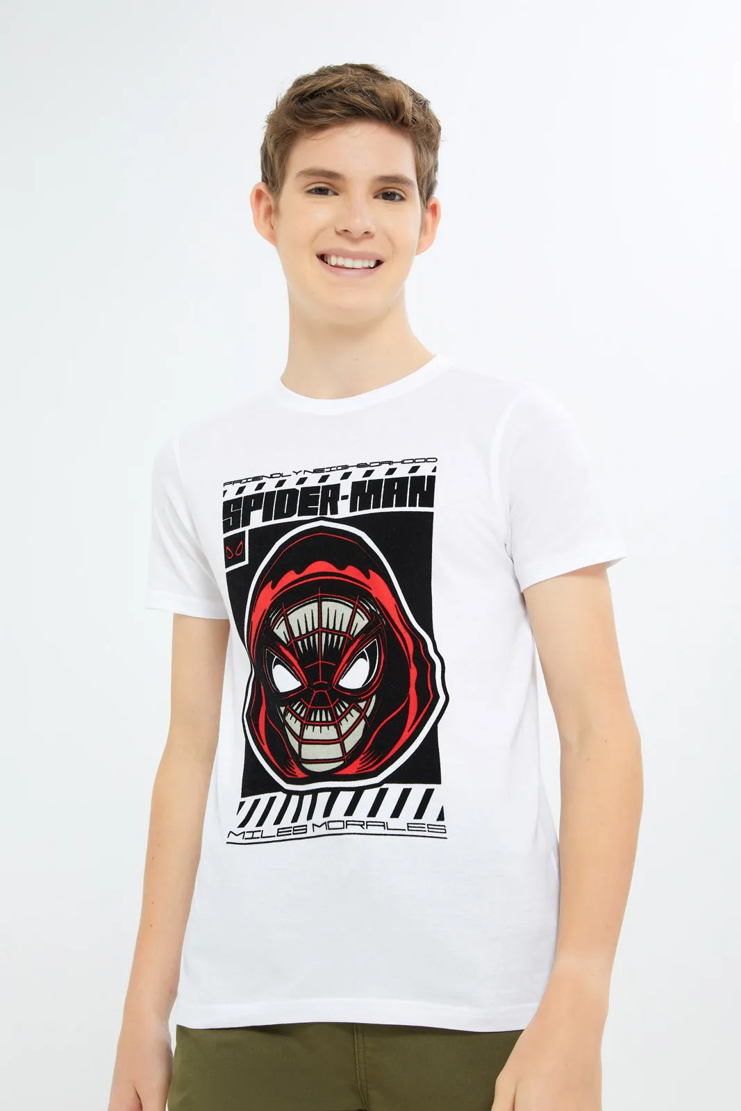 Senior Boys White Spiderman Print T-Shirt