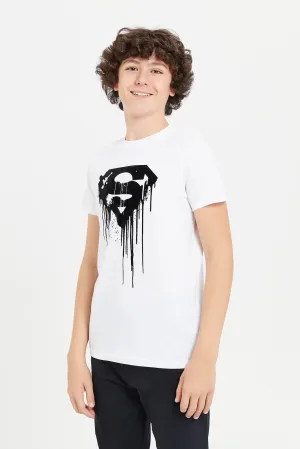 Senior Boys White Superman Print T-Shirt