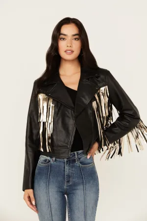 Sparks Studded Thunderbird Fringe Leather Jacket