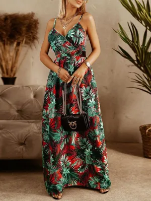 V-neck Sling Floral Bohemian Beach Dress