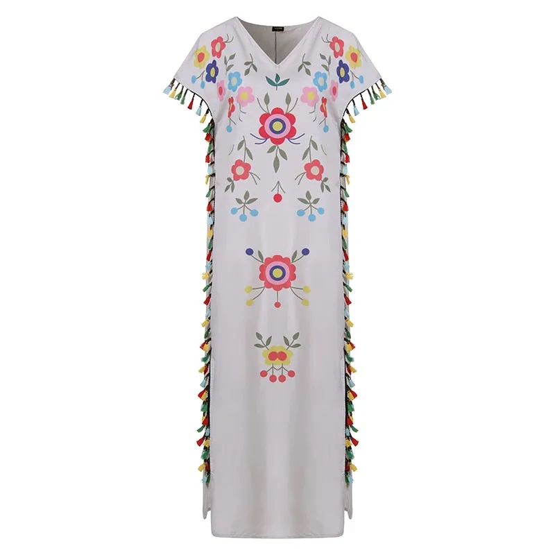 VenusFox Floral Printed Vintage Casual Maxi Dress