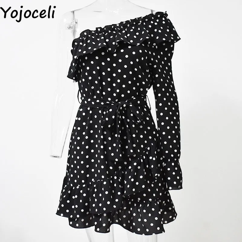 VenusFox Yojoceli Sexy ruffle bow short dress women Elegant party one shoulder beach dress female Casual daily cute summer dress vestidos