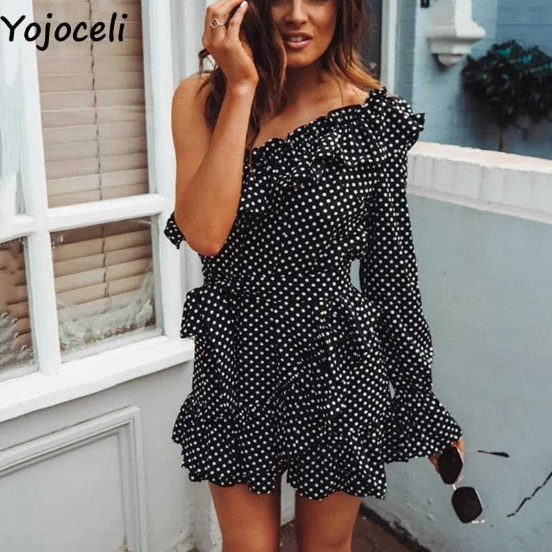 VenusFox Yojoceli Sexy ruffle bow short dress women Elegant party one shoulder beach dress female Casual daily cute summer dress vestidos