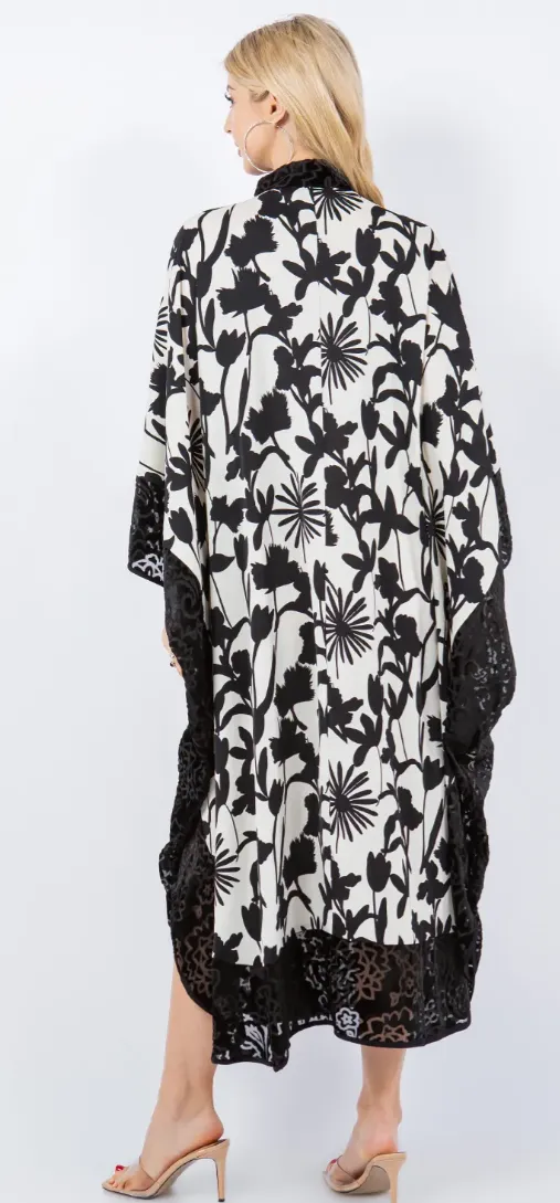 Vintage Hollywood Glam Black Floral Caftan Top or Dress Boho Hippie Chic  Sml-6x