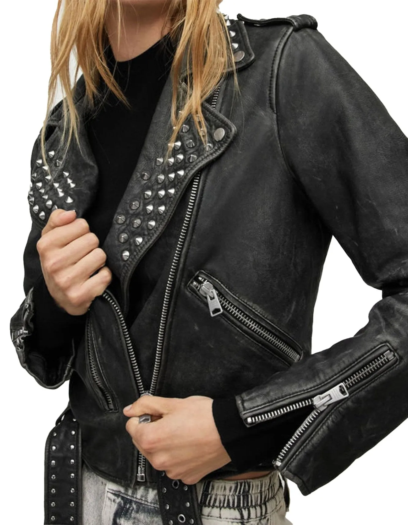 Women's Balfern Studded Leather Biker Jacket