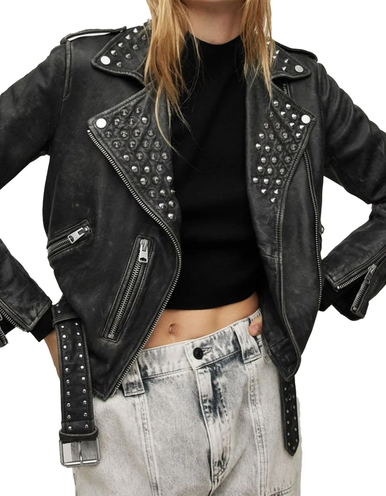 Women's Balfern Studded Leather Biker Jacket