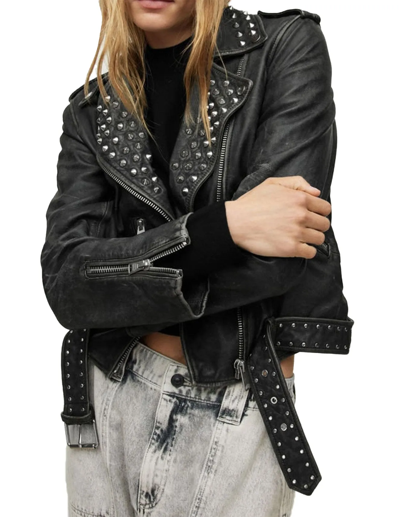 Women's Balfern Studded Leather Biker Jacket