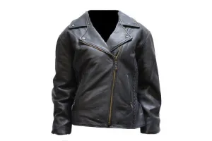 Women's Leather Motorcycle Jacket With Snap Down Collar, LJ710-01-DL