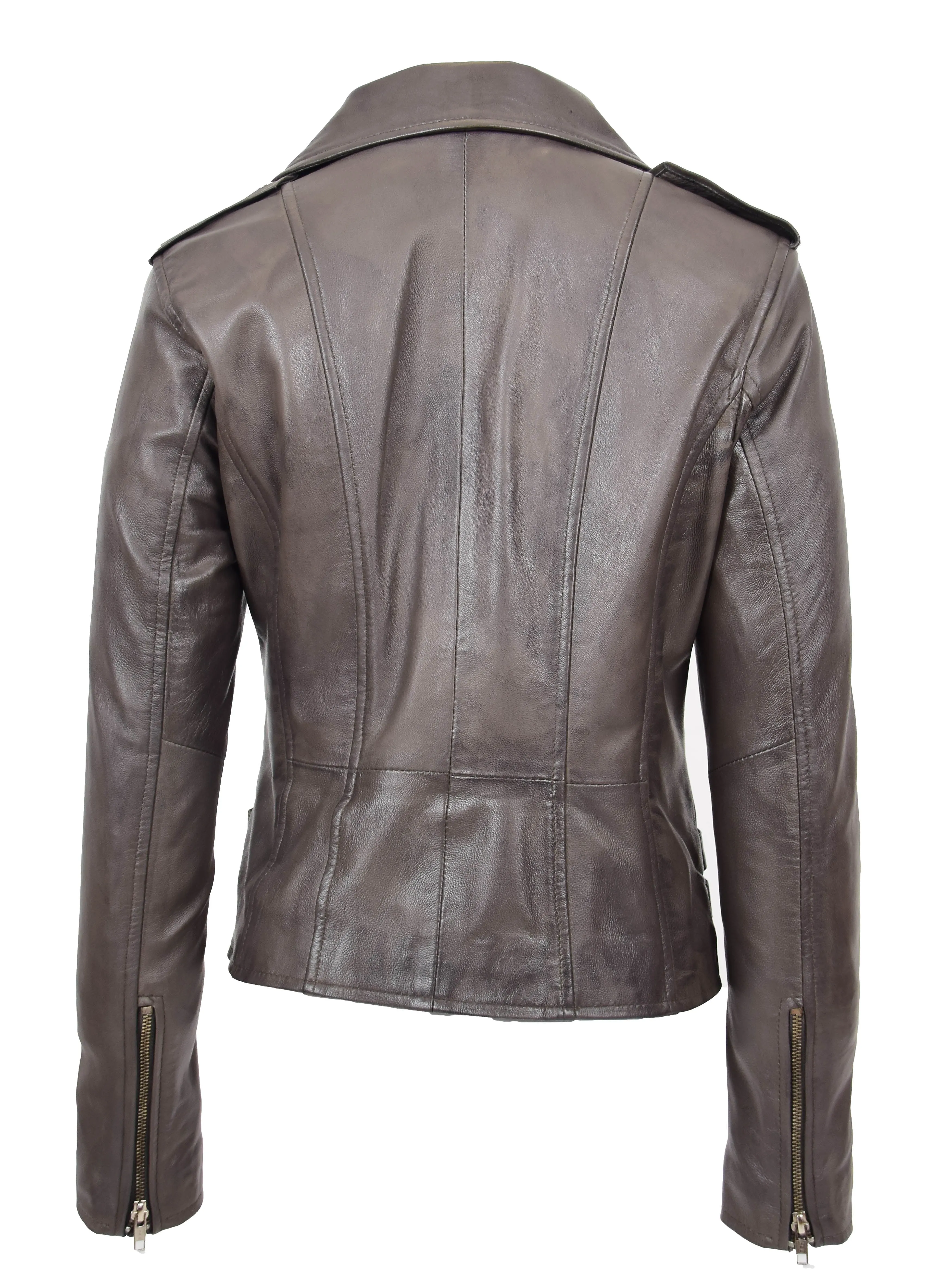 Womens Trendy Biker Leather Jacket Beyonce Grey