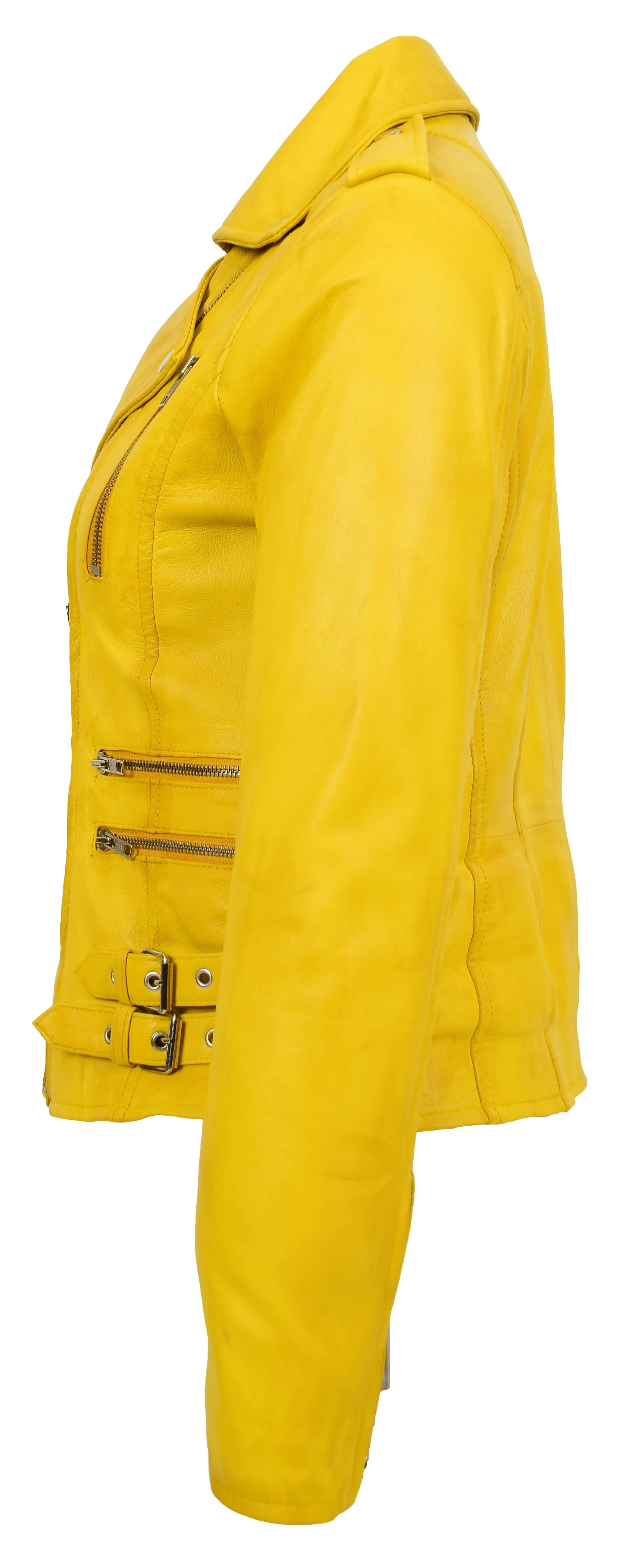 Womens Trendy Biker Leather Jacket Beyonce Yellow Vintage