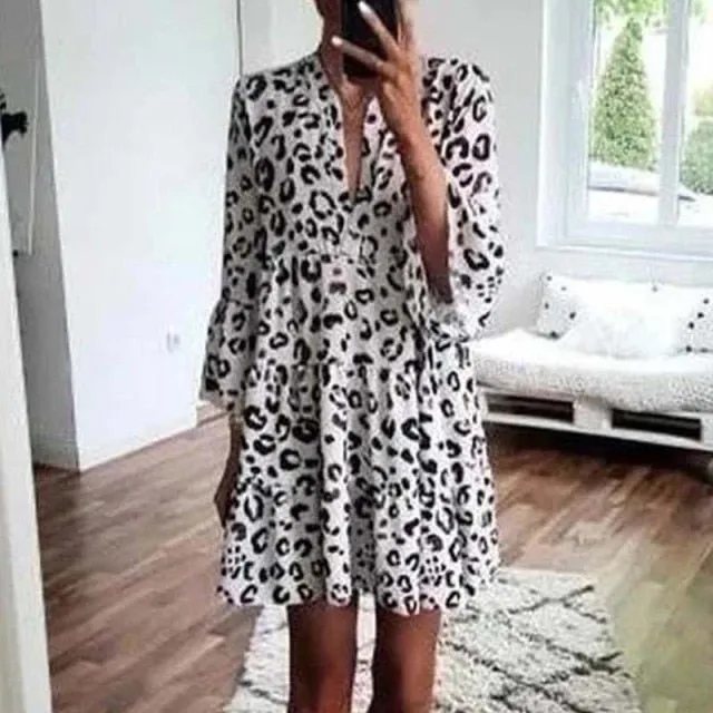 ZJASXMS Style Print Retro Ruffle Short or Long Length Dress